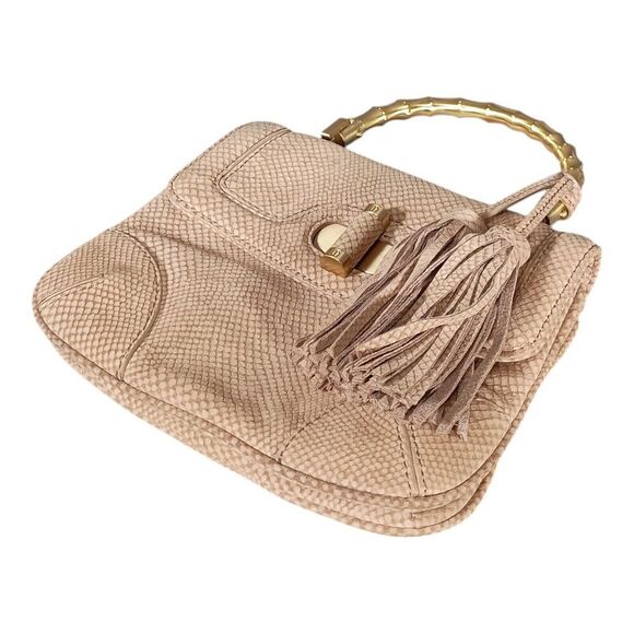 Talbots Satchel Shoulder Bag Tassel Beige Snake Leather - Picture 8 of 11